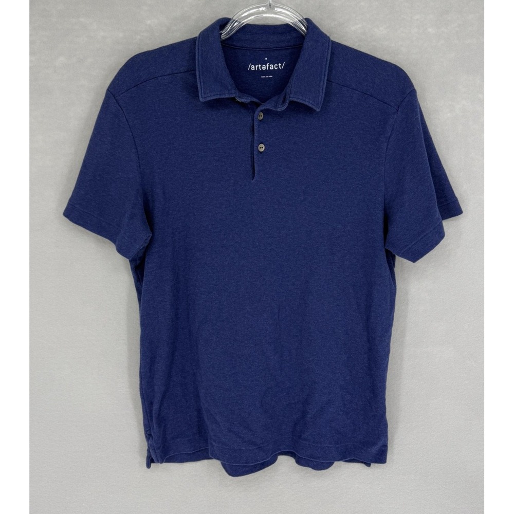 Artefact Polo Shirt Mens Medium Blue Solid Soft Knit Casual Short Sleeve Comfort